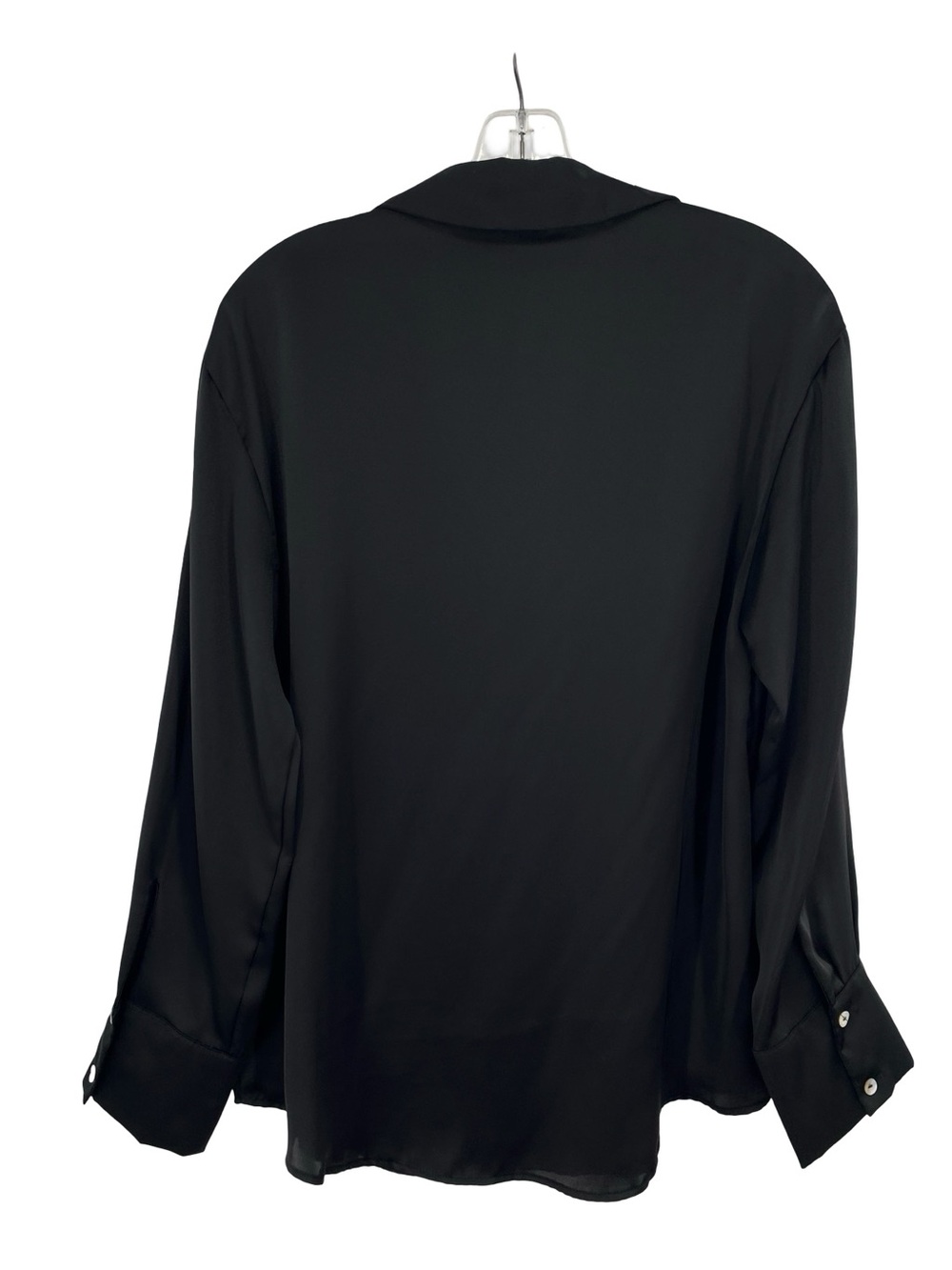 Zara Black Satin Button Down V Neck Blouse Size Medium - Picture 5 of 9